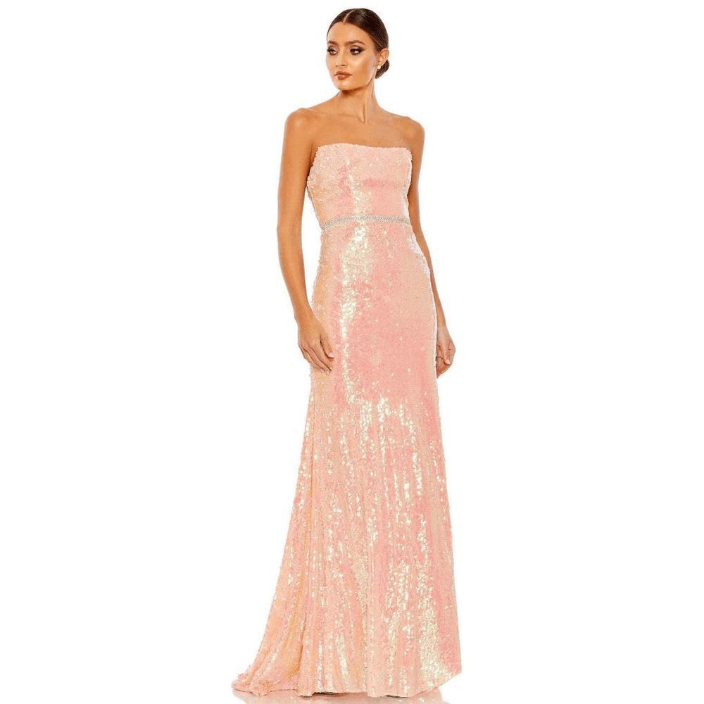 NEW Ieena for Mac Duggal 26980 Dress Strapless Sequined Prom Gown Coral Size 2